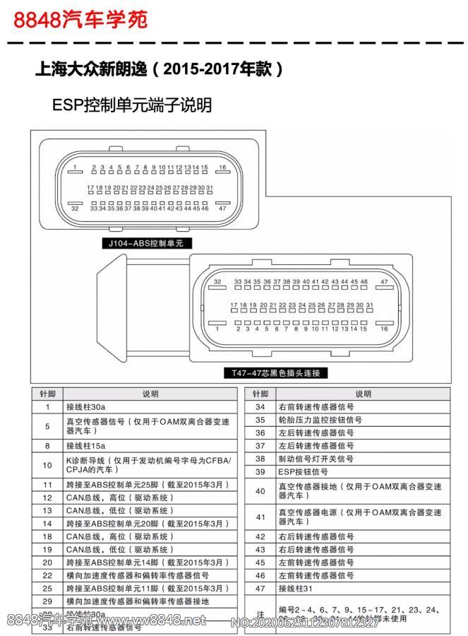 2015年起大众朗逸ESP控制单元